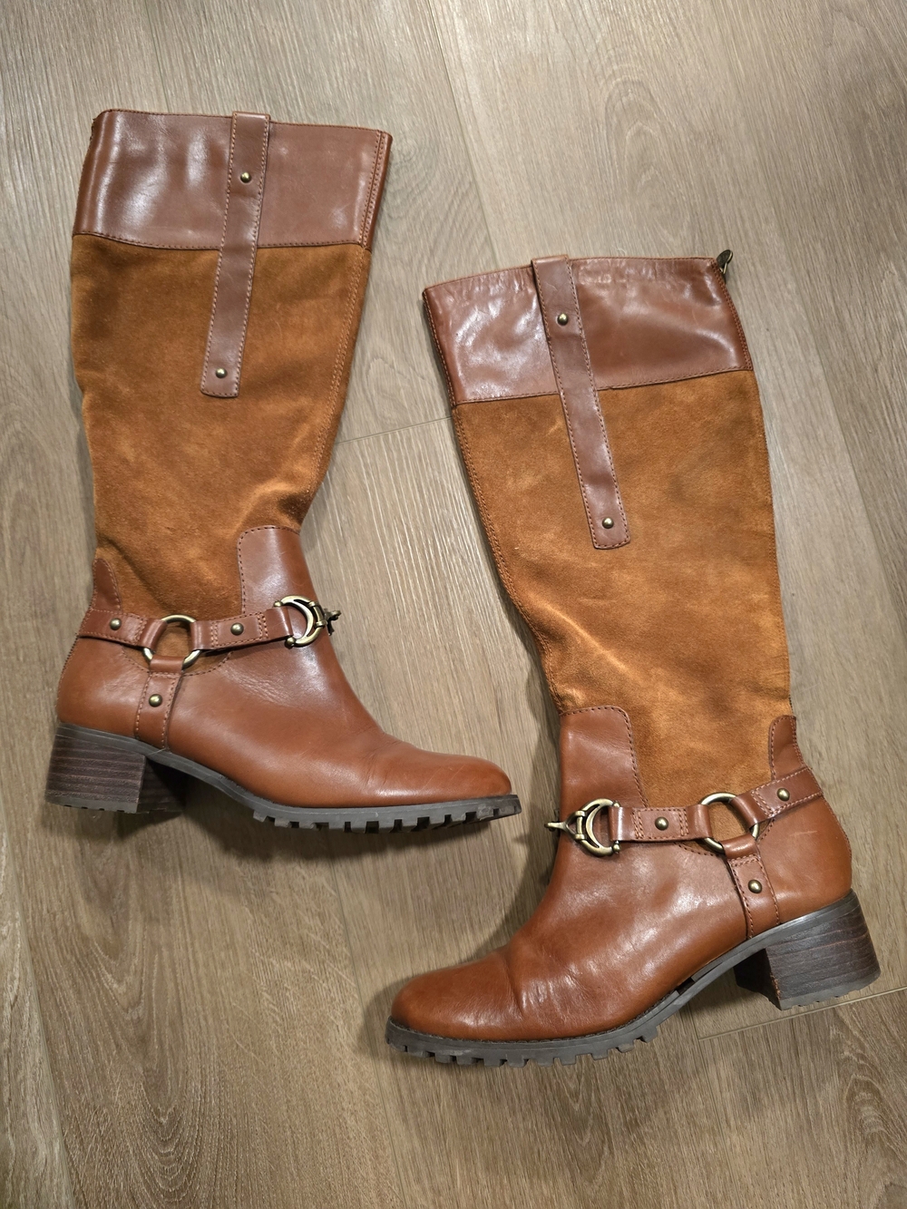Etienne Aigner E Viola Leather Suede Harness Riding Boots Brown Size 7M